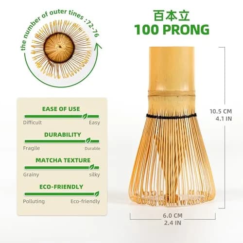 TEANAGOO Matcha Whisk Set,100 Prongs with Green Holder,6-PCS Traditional Starter Kit,Chashaku & Tea Spoon, Bamboo for Frothy Matcha thumbnail 2