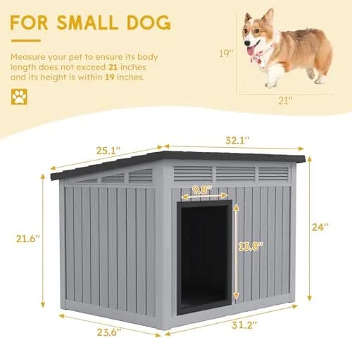 Fancyango Dog House for Indoor & Outdoor Use | Weatherproof, Fits Small to Medium Dogs (32.1" L x 25.1" W x 24" H) | Grey thumbnail 4