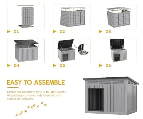 Fancyango Dog House for Indoor & Outdoor Use | Weatherproof, Fits Small to Medium Dogs (32.1" L x 25.1" W x 24" H) | Grey thumbnail 5