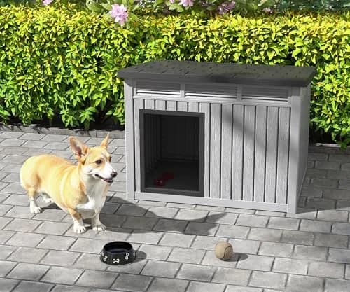 Fancyango Dog House for Indoor & Outdoor Use | Weatherproof, Fits Small to Medium Dogs (32.1" L x 25.1" W x 24" H) | Grey thumbnail 6