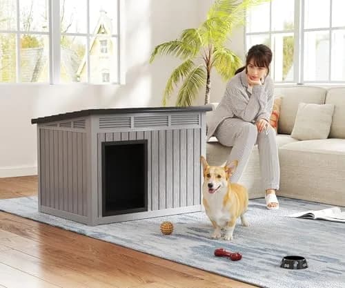Fancyango Dog House for Indoor & Outdoor Use | Weatherproof, Fits Small to Medium Dogs (32.1" L x 25.1" W x 24" H) | Grey thumbnail 7