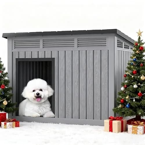 Fancyango Dog House for Indoor & Outdoor Use | Weatherproof, Fits Small to Medium Dogs (32.1" L x 25.1" W x 24" H) | Grey thumbnail 8