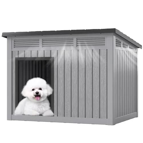 Fancyango Dog House for Indoor & Outdoor Use | Weatherproof, Fits Small to Medium Dogs (32.1" L x 25.1" W x 24" H) | Grey thumbnail 2
