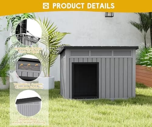 Fancyango Dog House for Indoor & Outdoor Use | Weatherproof, Fits Small to Medium Dogs (32.1" L x 25.1" W x 24" H) | Grey thumbnail 3