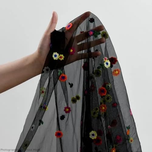 Artoid Mode Black Embroidery Daisy Gauze Table Runner 28 x 120 Inch | Rustic Bohemian Style for Indian Homes thumbnail 6