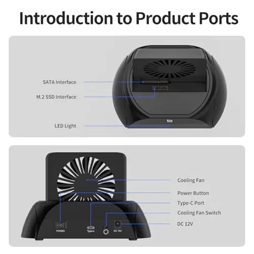 xiaobi Hard Drive Docking Station with Cooling Fan | NVMe & SATA Support, USB-C, 2.5/3.5" HDD & SSD, Independent Fan & Power Switches thumbnail 2