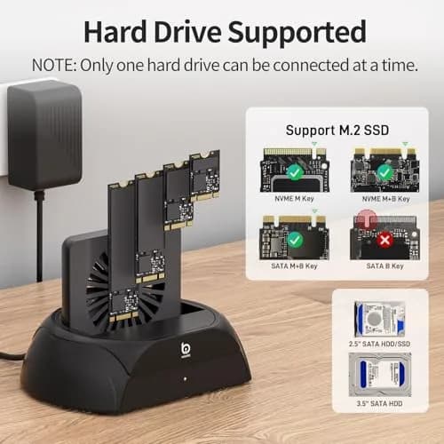xiaobi Hard Drive Docking Station with Cooling Fan | NVMe & SATA Support, USB-C, 2.5/3.5" HDD & SSD, Independent Fan & Power Switches thumbnail 3