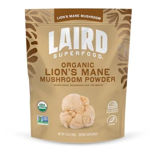Laird Superfood Organic Lions Mane Mushroom Powder for Cognitive Function and Immune Support, 3.17 oz. Bag | Pure Organic Mushroom Support thumbnail 1