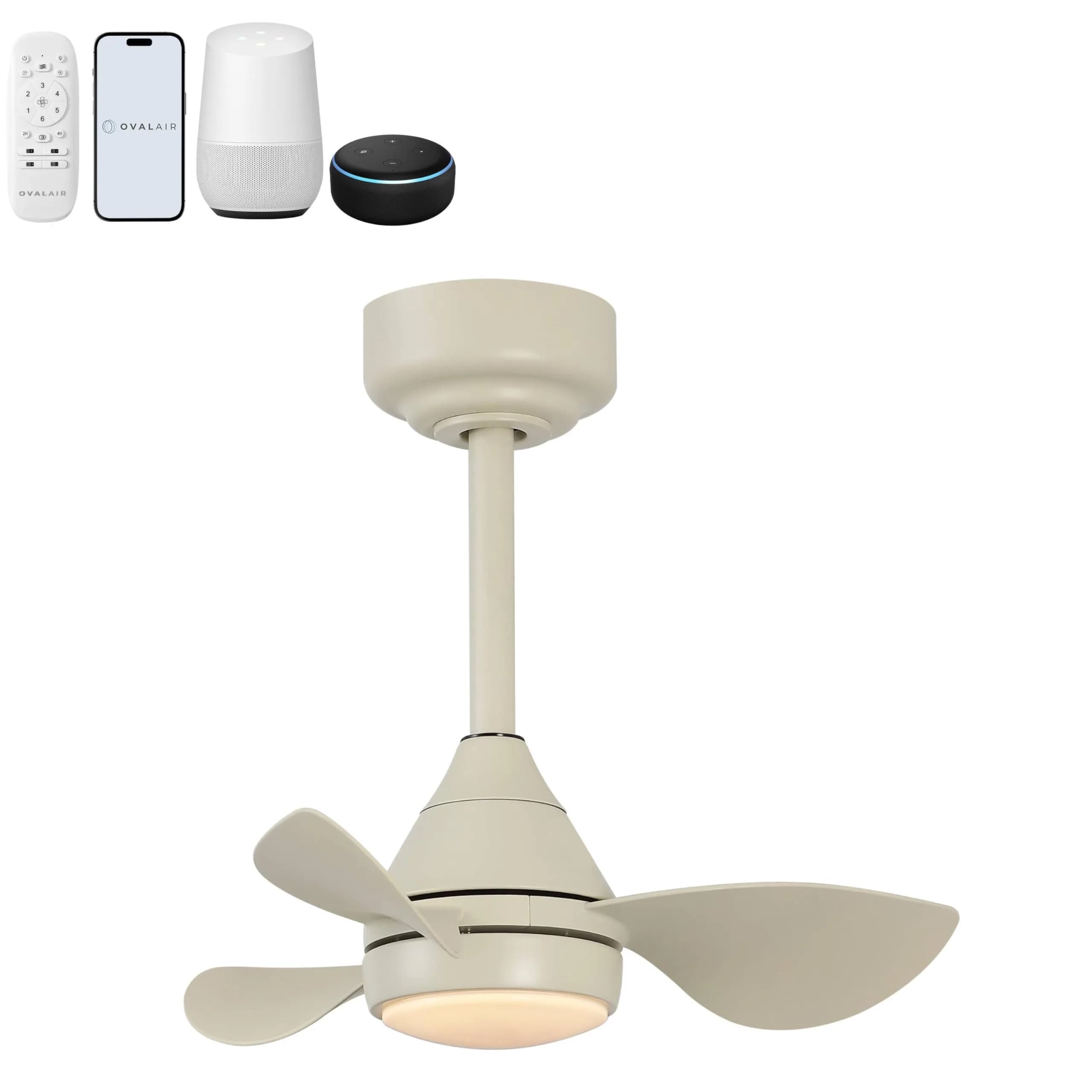OVAL AIR AIR8000E Albini 22" Contemporary Minimalist 6-Speed Metal Ceiling Fan | Smart Dimmable LED for Living Room & Bedroom — Sienna Sandy Beige
