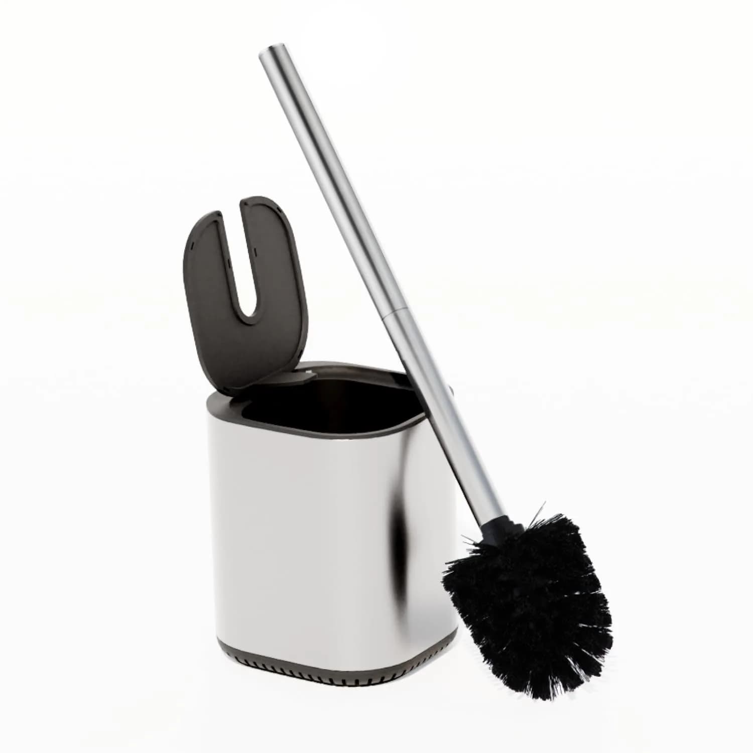 Home Zone Living Toilet Brush Cleaner with Holder | Automatic Lid & Stainless Steel Handle
