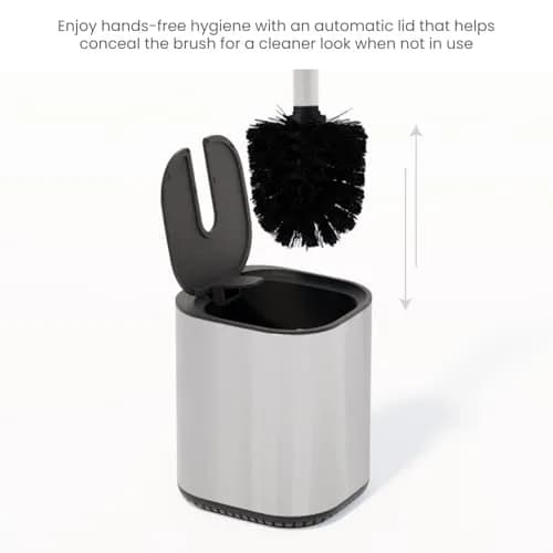 Home Zone Living Toilet Brush Cleaner with Holder | Automatic Lid & Stainless Steel Handle thumbnail 2