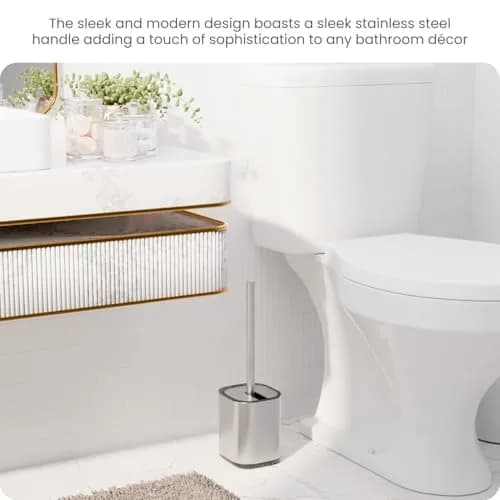 Home Zone Living Toilet Brush Cleaner with Holder | Automatic Lid & Stainless Steel Handle thumbnail 3
