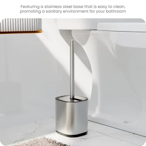 Home Zone Living Toilet Brush Cleaner with Holder | Automatic Lid & Stainless Steel Handle thumbnail 4