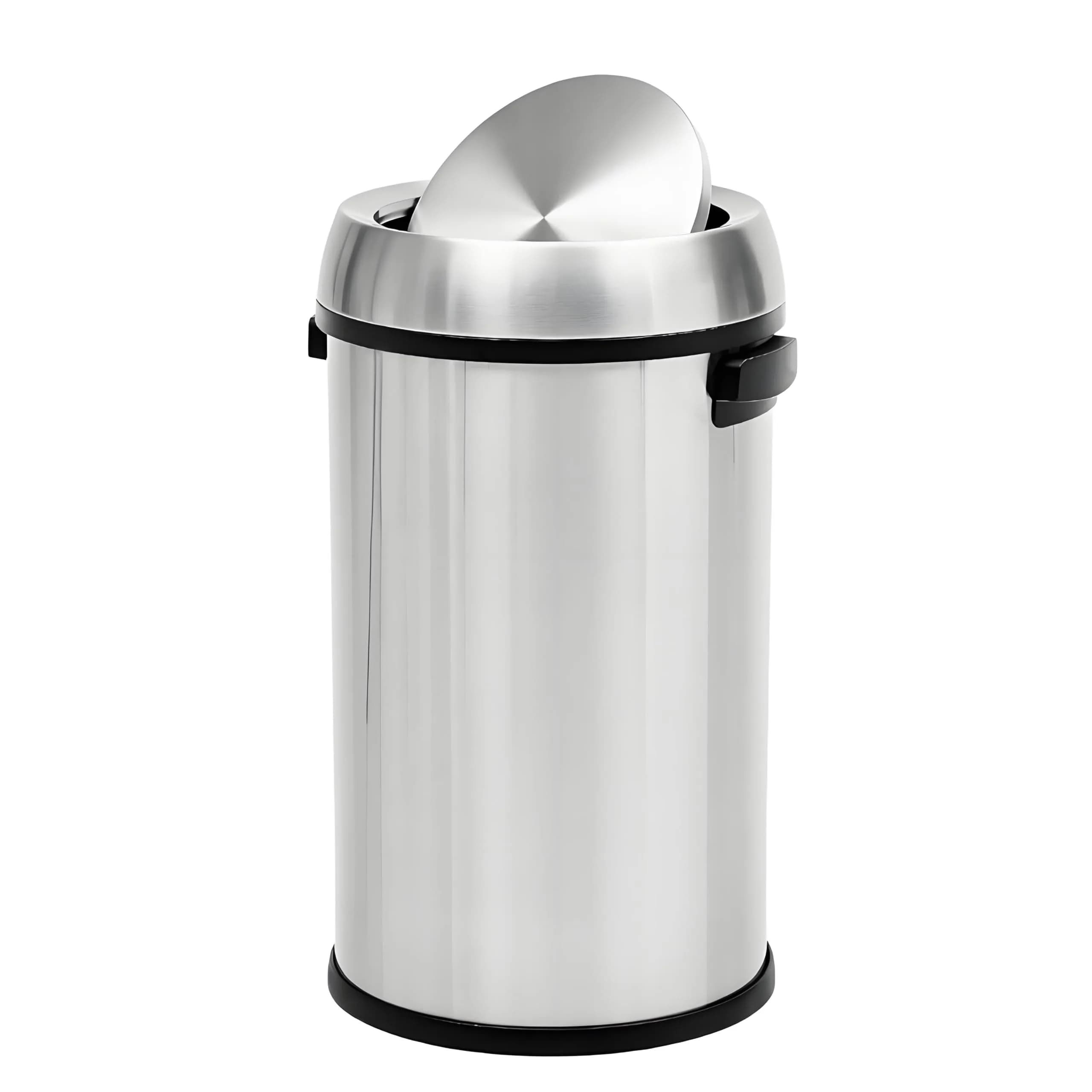 EcoSummer 17 Gal/65L Commercial-Grade Stainless Steel Trash Can | Brushed 304 Stainless Steel Open-Front Waste Bin for Restaurant & Office — Silver