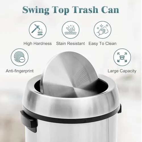 EcoSummer 17 Gal/65L Commercial-Grade Stainless Steel Trash Can | Brushed 304 Stainless Steel Open-Front Waste Bin for Restaurant & Office thumbnail 5