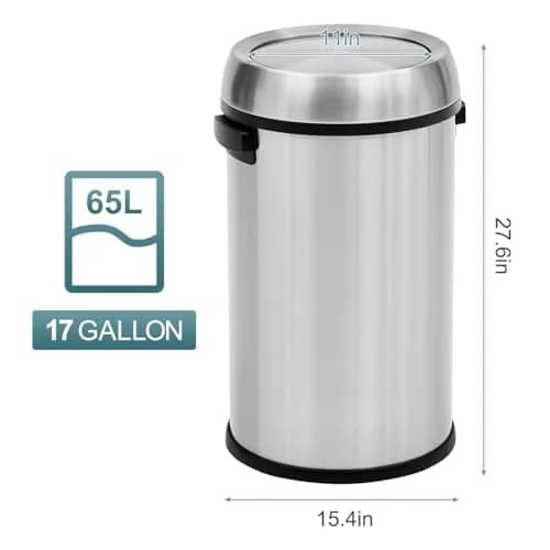 EcoSummer 17 Gal/65L Commercial-Grade Stainless Steel Trash Can | Brushed 304 Stainless Steel Open-Front Waste Bin for Restaurant & Office thumbnail 8
