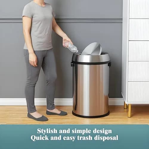 EcoSummer 17 Gal/65L Commercial-Grade Stainless Steel Trash Can | Brushed 304 Stainless Steel Open-Front Waste Bin for Restaurant & Office thumbnail 2