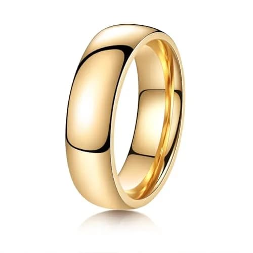 YOESDIE Gold Dome Cigar 6mm Titanium Ring Wedding Band for Men Women | Hypoallergenic, Scratch-Resistant, Waterproof thumbnail 1