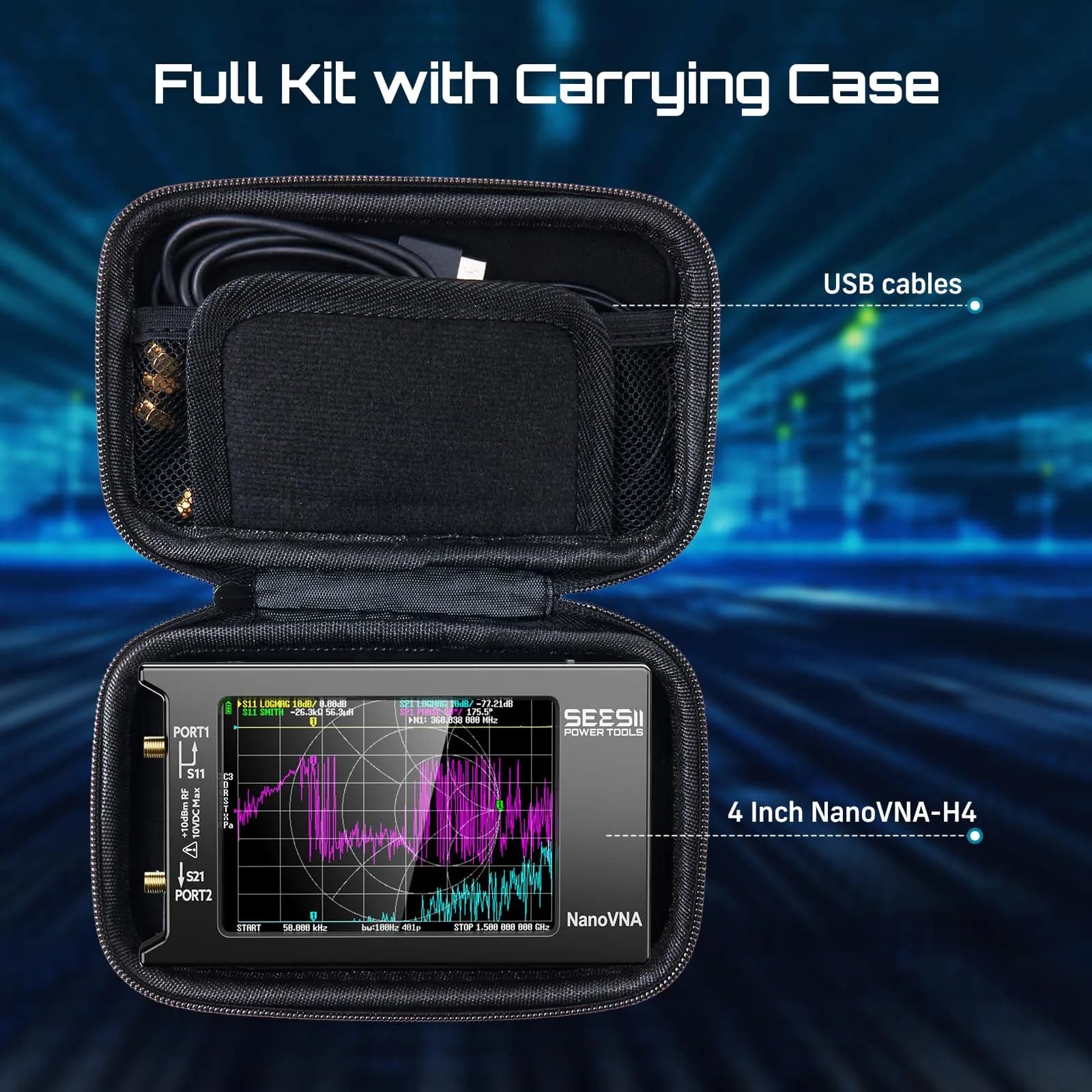 Seesii NanoVNA-H4 Vector Network Analyzer V4.4 9kHz-1.5GHz | 1.5GHz Frequency Range, 4" Touchscreen, EVA Case - view 2