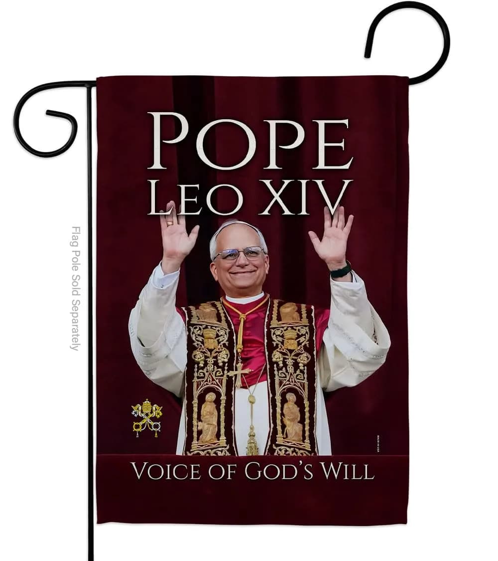 Pope Leo XIV Flag New Era Vatican Memorabilia Garden Flag 13" x 18.5" | Religious Wall Art