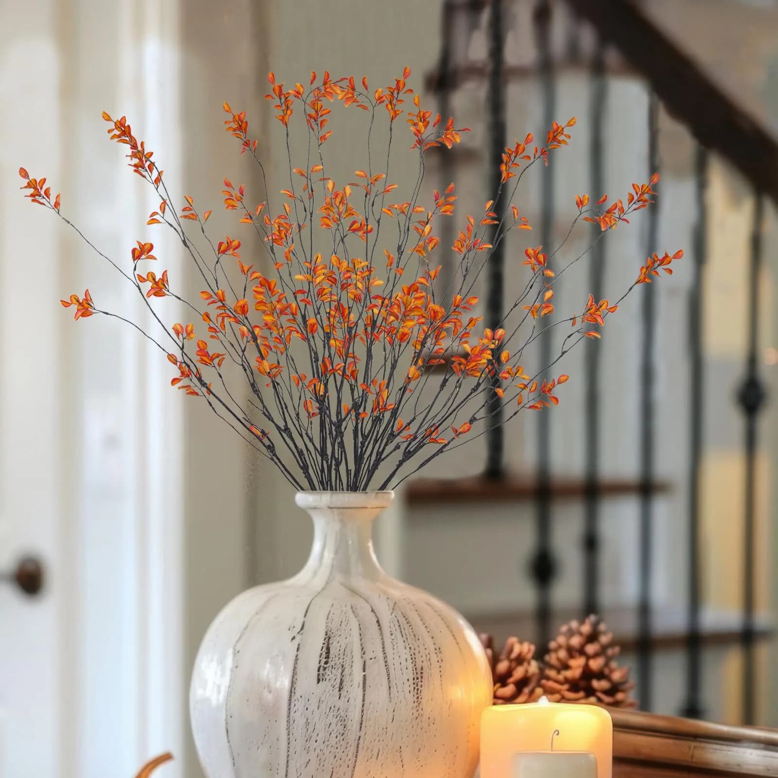 ACRYCS Artificial Greenery Stems 90cm (35.4") Orange Faux Branches | 4 Pcs Vase Filler for Autumn Decor - view 5