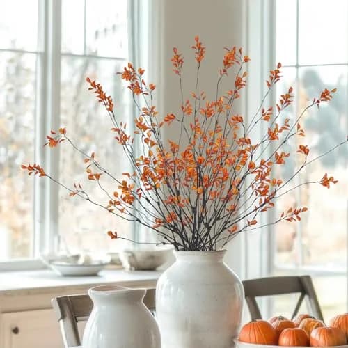 ACRYCS Artificial Greenery Stems 90cm (35.4") Orange Faux Branches | 4 Pcs Vase Filler for Autumn Decor thumbnail 7
