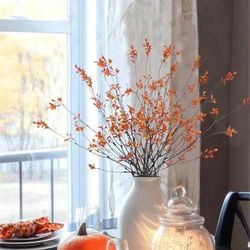 ACRYCS Artificial Greenery Stems 90cm (35.4") Orange Faux Branches | 4 Pcs Vase Filler for Autumn Decor thumbnail 3