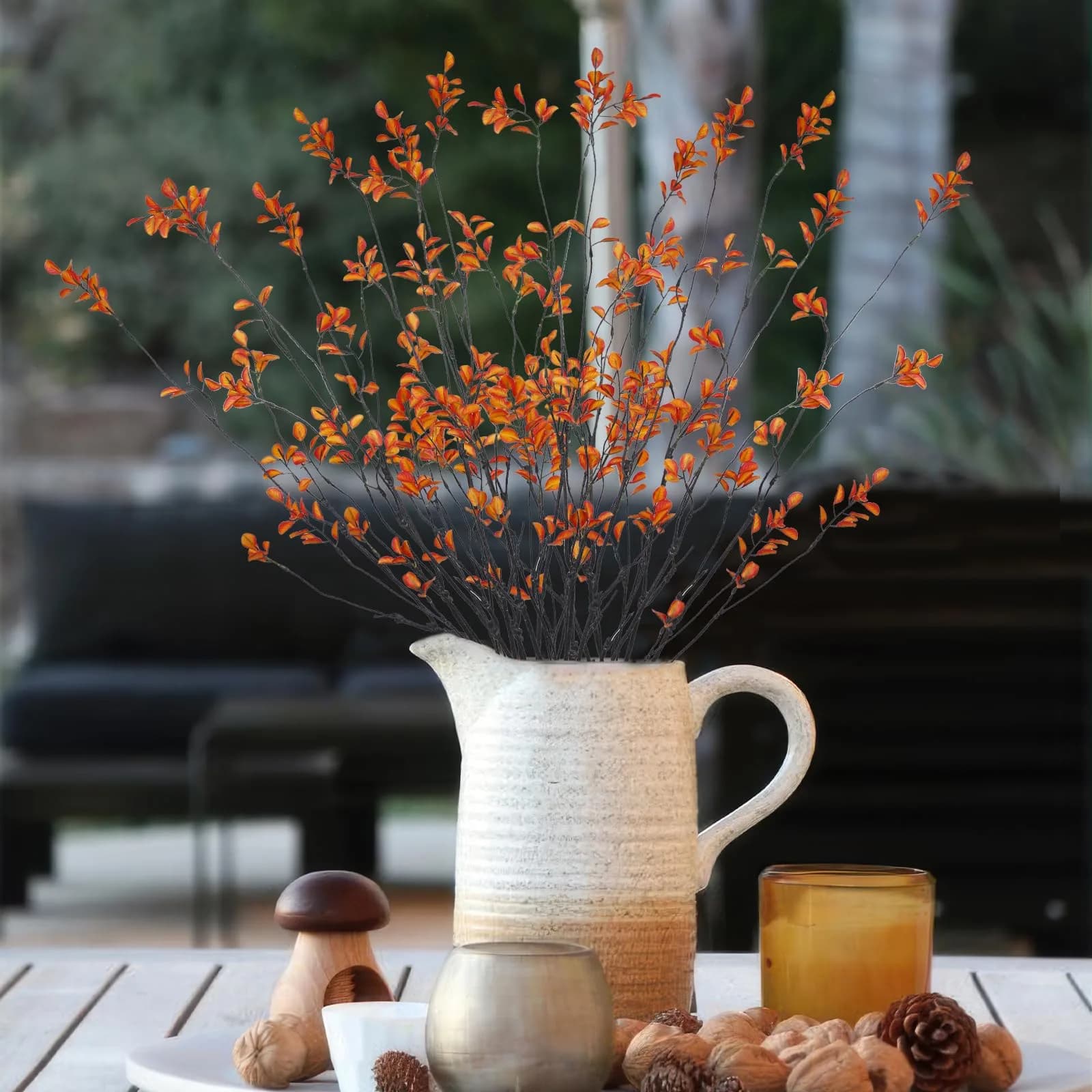 ACRYCS Artificial Greenery Stems 90cm (35.4") Orange Faux Branches | 4 Pcs Vase Filler for Autumn Decor - view 4