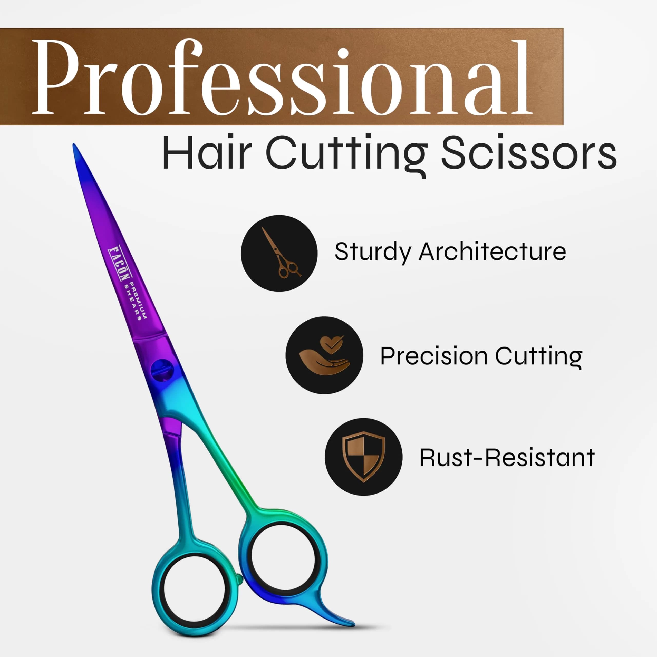 FACON Professional Hair Cutting Scissors 6.5 Inch Japanese Stainless Steel Barber Shears | Razor Edge Precision for Men, Women & Kids - view 2