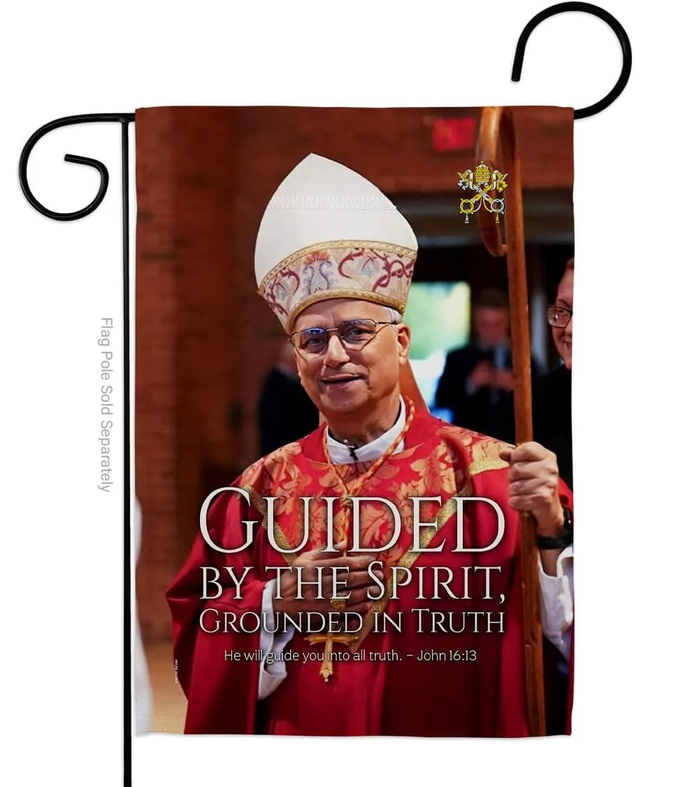 Pope Memorabilia Guided By Spirit Pope Leo XIV Garden Flag 13" x 18.5" | Religious Yard Sign Decor — Catholic Gifts Made In USA