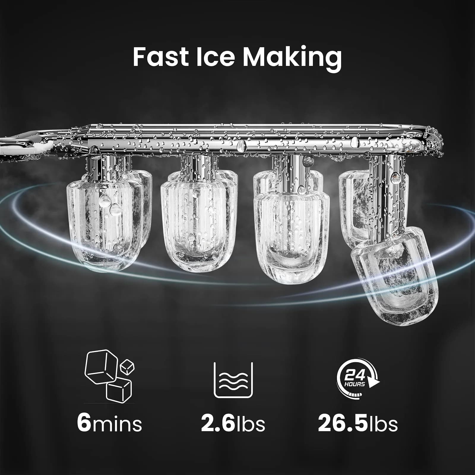 Electactic Countertop Ice Maker Machine Black 5.81 kg (12.8 lb) | Makes 8 Bullet Ice Cubes in 6 Mins - view 3