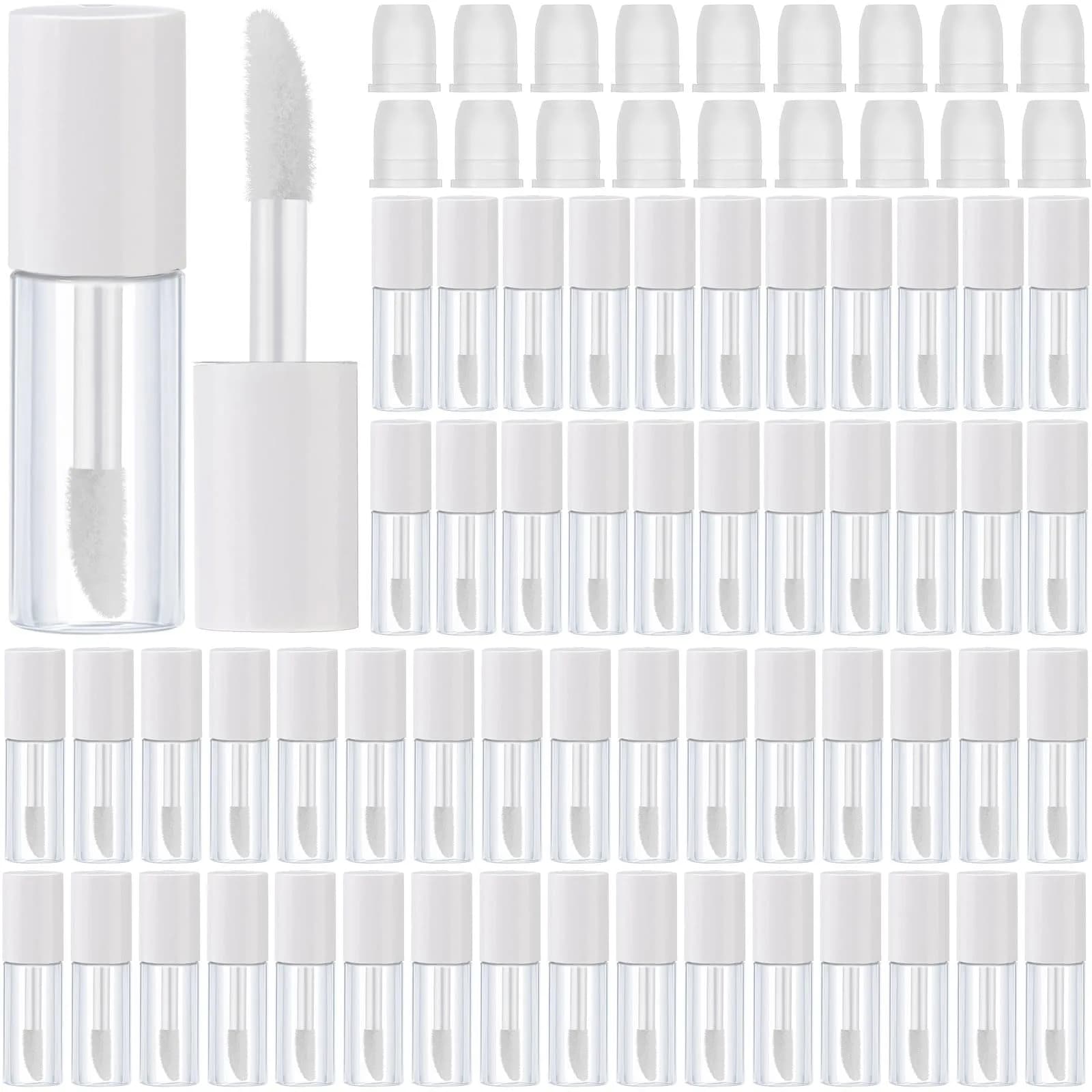 Patelai Clear Mini Lip Gloss Tubes 3ml (0.1 Fl Oz) | 100-Piece DIY Cosmetic Containers — White