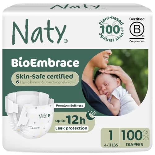 Naty BioEmbrace Newborn Diapers Size 1 | Sensitive Skin, 100 Ct, Plant-Based Comfort thumbnail 1