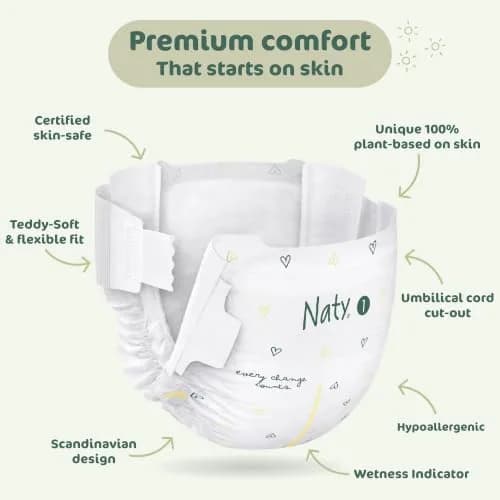 Naty BioEmbrace Newborn Diapers Size 1 | Sensitive Skin, 100 Ct, Plant-Based Comfort thumbnail 7