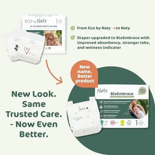 Naty BioEmbrace Newborn Diapers Size 1 | Sensitive Skin, 100 Ct, Plant-Based Comfort thumbnail 9