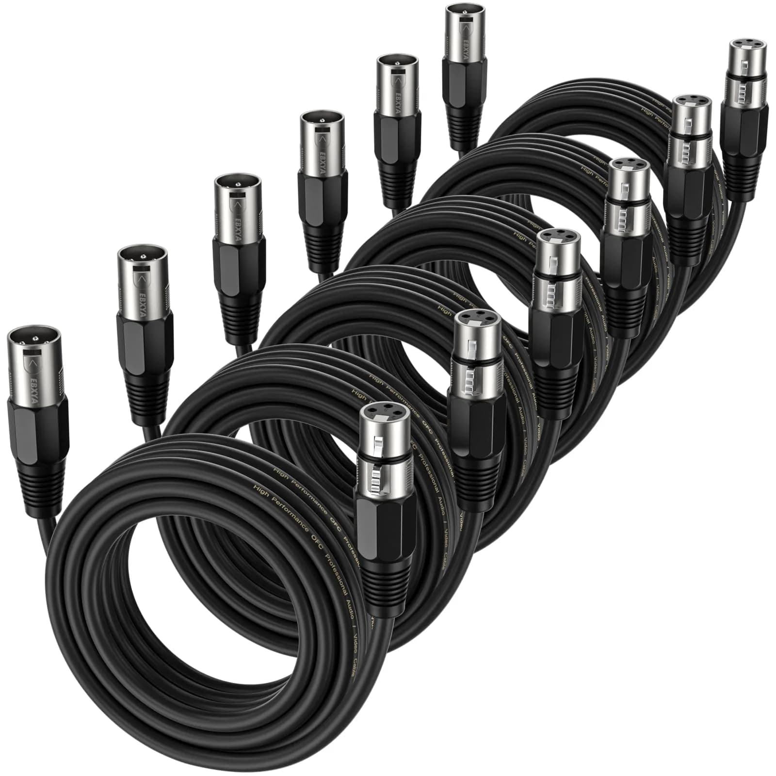 EBXYA XLR Cable 2ft | 6 Pack, High-Fidelity Microphone Cable with 3-Pin XLR Male to Female — Black