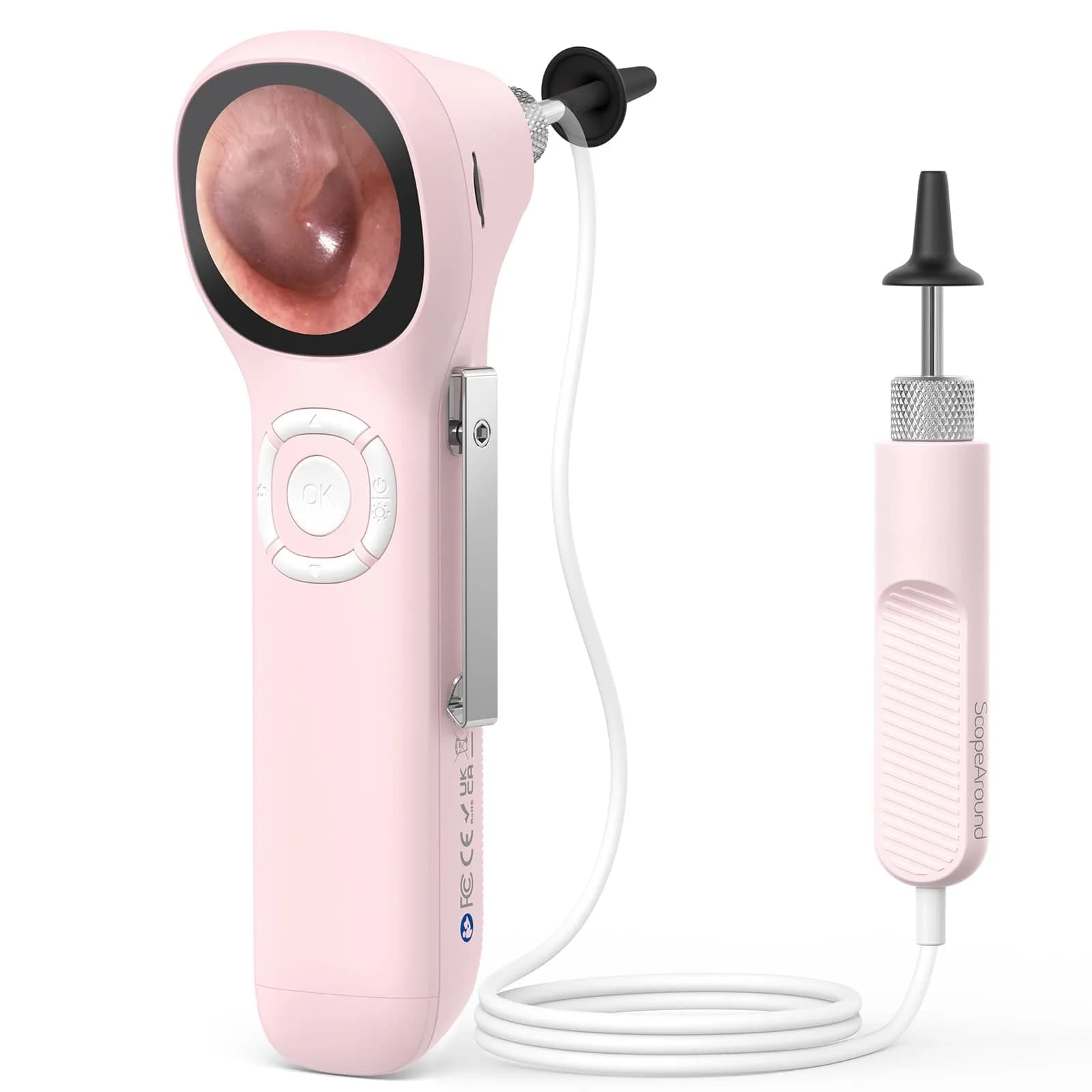ScopeAround Otoscope with Light | HD Screen, No App Needed, Family Ear Camera — Pink