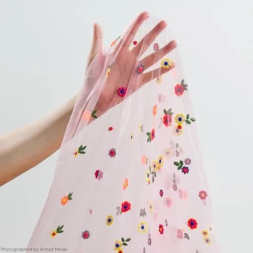 Artoid Mode Pink Embroidery Daisy Gauze Table Runner 28 x 120 Inch | Bright Floral Print for Festive Decor thumbnail 5