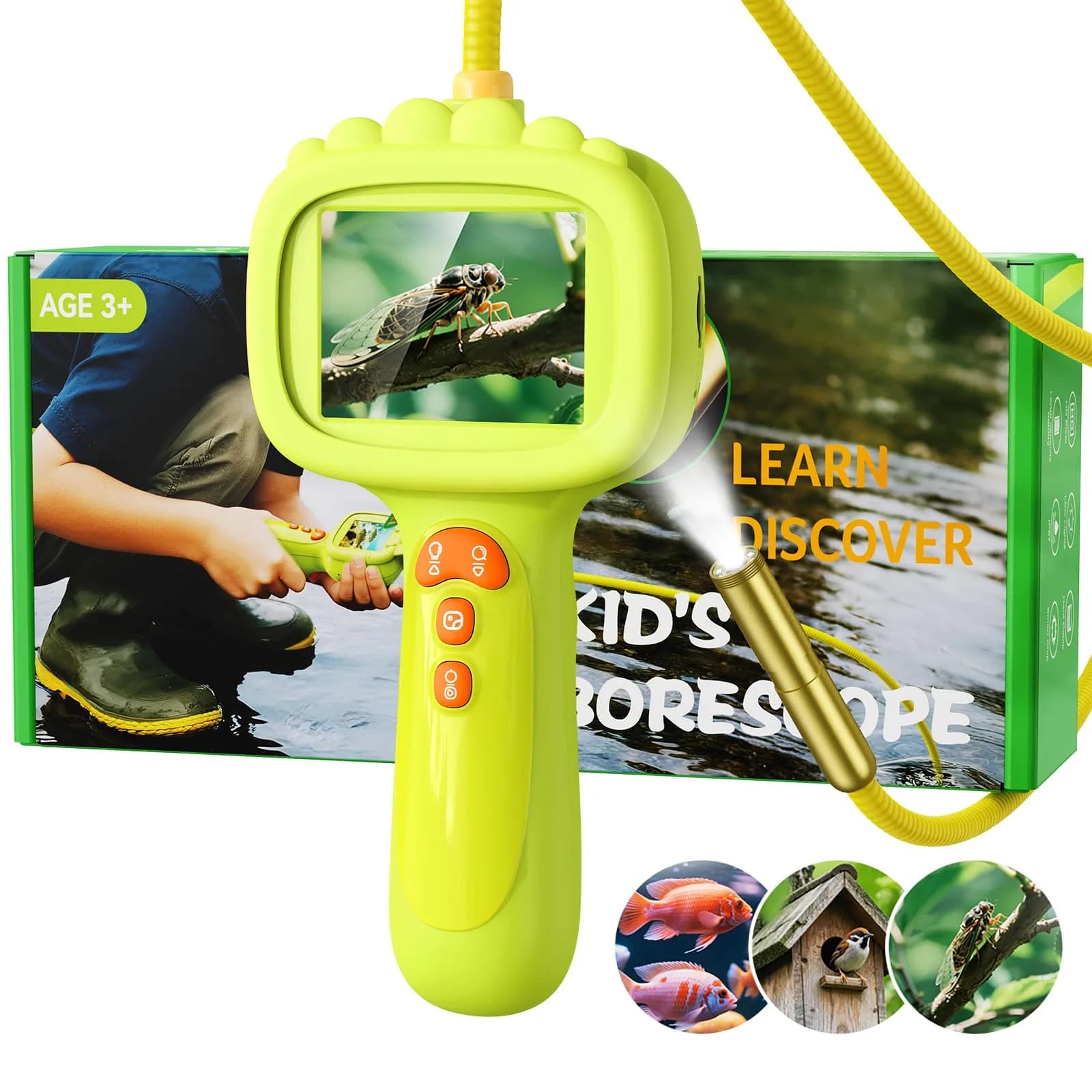 Ashfly Green Borescope Camera with Light for Kids, 7.9mm Lens & 2.4" HD Screen | STEM Educational Toy for Nature Exploration — Green