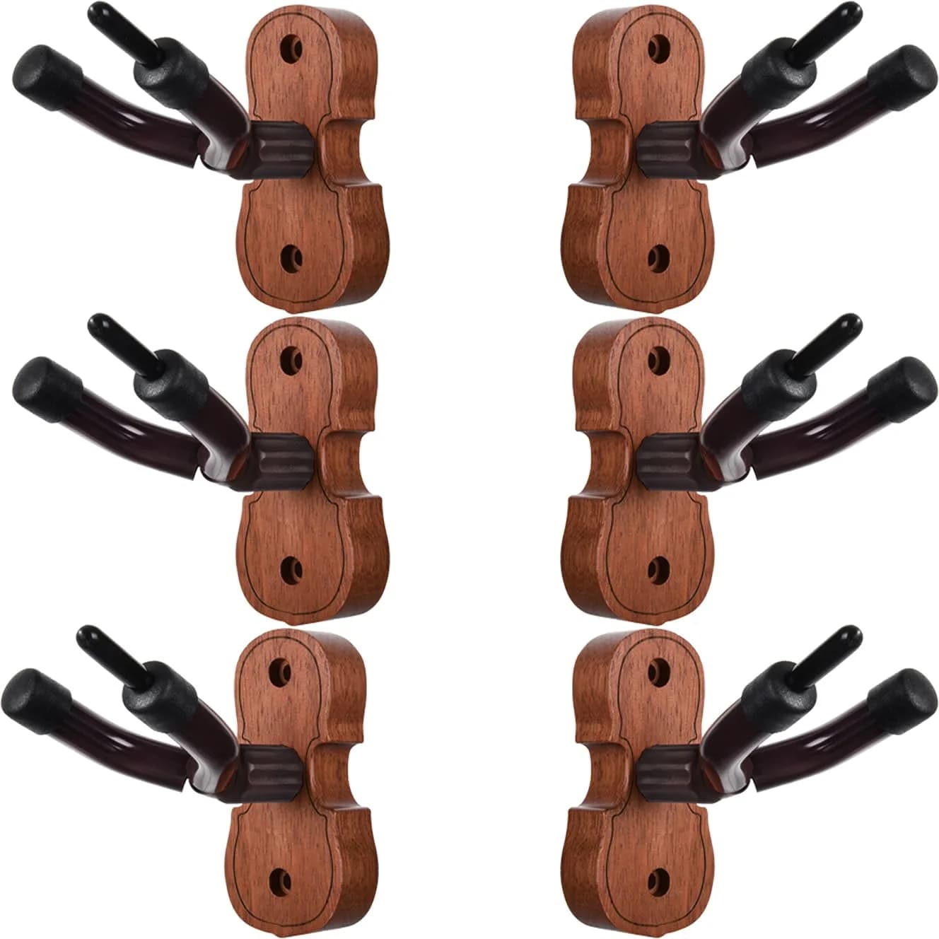 WOGOD Violin Wall Mount 6 Pack with Bow Holder, Real Hardwood Violin Shape Instrument Display Hooks for Violin, Viola, Universal String Instrument Holder - main product image