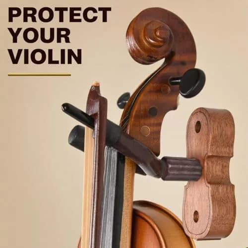 WOGOD Violin Wall Mount 6 Pack with Bow Holder, Real Hardwood Violin Shape Instrument Display Hooks for Violin, Viola, Universal String Instrument Holder thumbnail 6