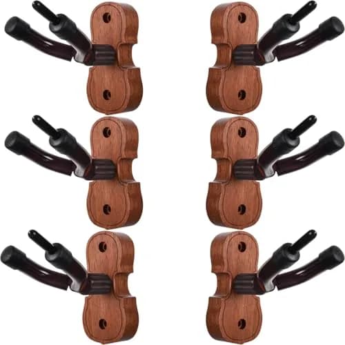 WOGOD Violin Wall Mount 6 Pack with Bow Holder, Real Hardwood Violin Shape Instrument Display Hooks for Violin, Viola, Universal String Instrument Holder thumbnail 1