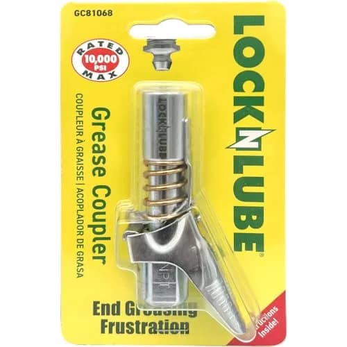 LockNLube Locking Grease Coupler 1/8" NPT 10,000 PSI | Heavy Duty Universal Grease Gun Tip thumbnail 1