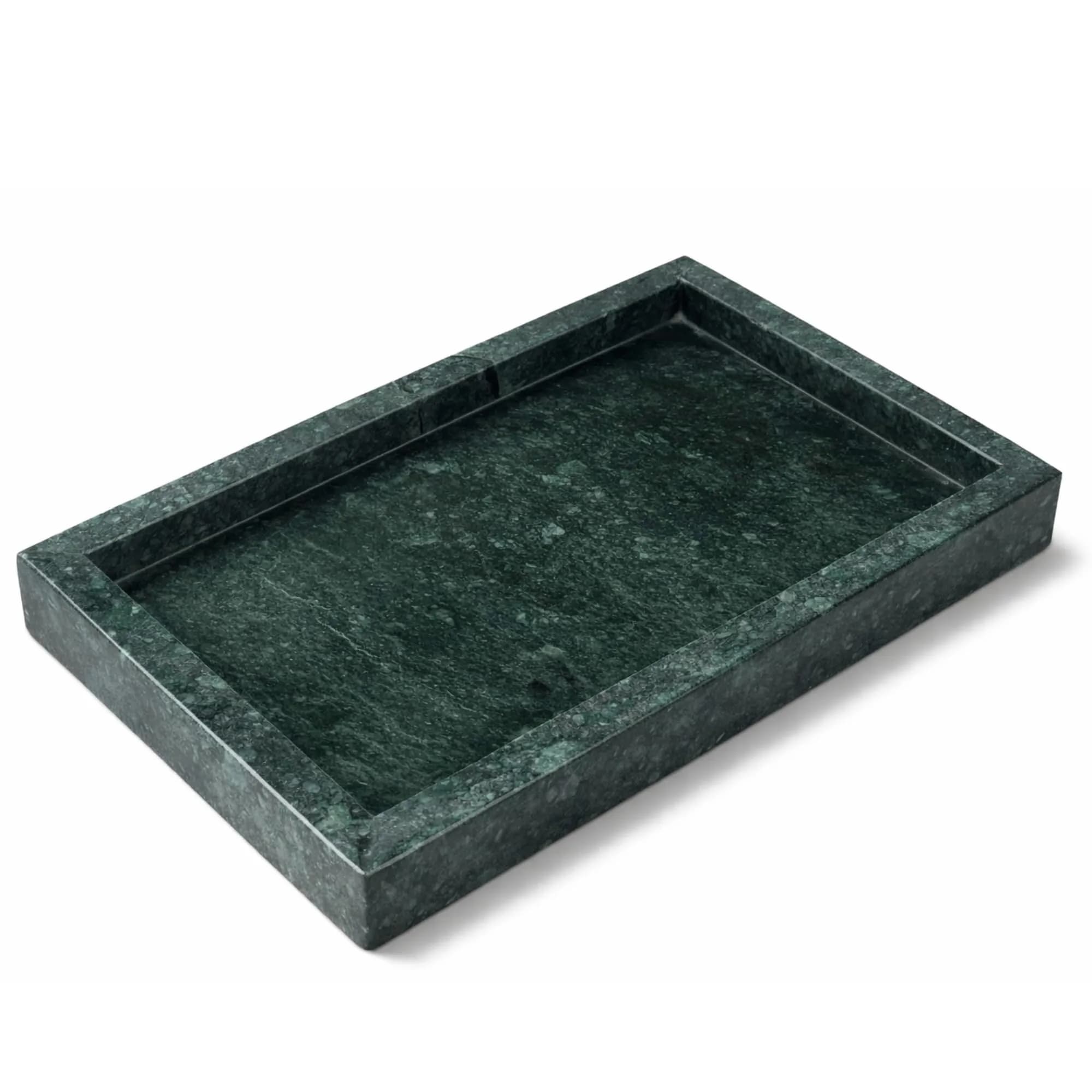KC KULLICRAFT Natural Green Marble Tray 10" x 6" (25 x 15 cm) | Solid Stone Organizer for Bathroom, Vanity, Kitchen — Green