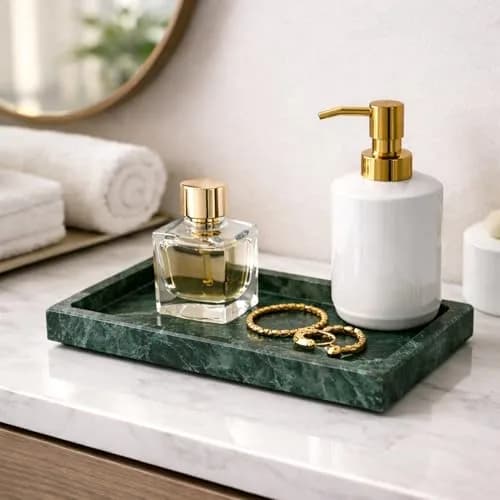 KC KULLICRAFT Natural Green Marble Tray 10" x 6" (25 x 15 cm) | Solid Stone Organizer for Bathroom, Vanity, Kitchen thumbnail 7