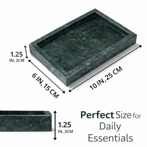 KC KULLICRAFT Natural Green Marble Tray 10" x 6" (25 x 15 cm) | Solid Stone Organizer for Bathroom, Vanity, Kitchen thumbnail 2
