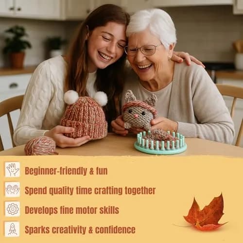 CRAFTILOO Beginner Loom Knitting Kit for Kids - Make a Hat & Cat | Ages 8+ | Includes 2 Looms, Yarn, Tools thumbnail 6
