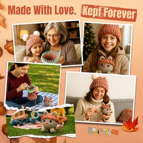CRAFTILOO Beginner Loom Knitting Kit for Kids - Make a Hat & Cat | Ages 8+ | Includes 2 Looms, Yarn, Tools thumbnail 3