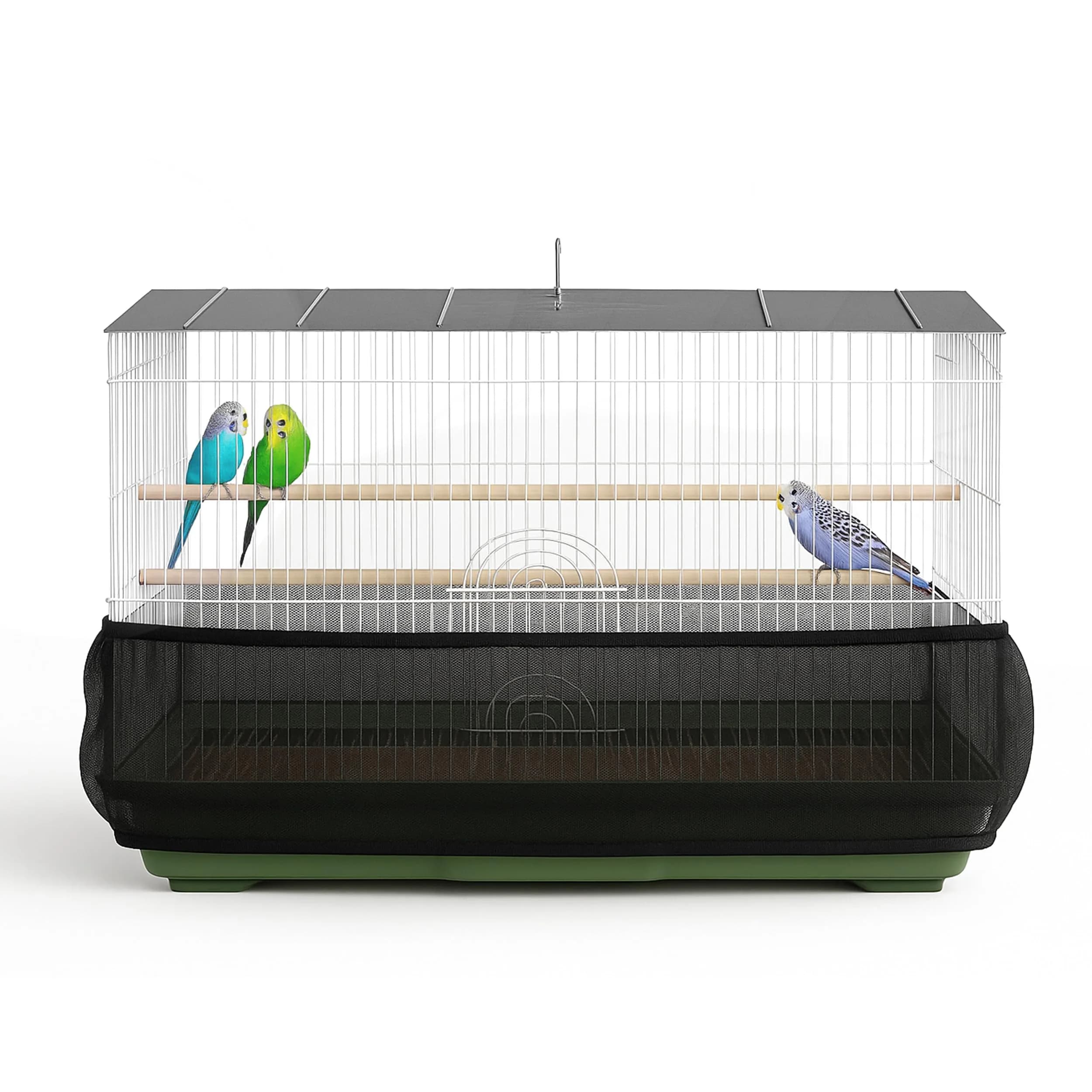 KNUTI Universal Bird Cage Seed Catcher Mesh Skirt Cover Black | Stretchy Small Animal Cage Protector