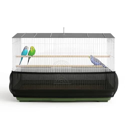 KNUTI Universal Bird Cage Seed Catcher Mesh Skirt Cover Black | Stretchy Small Animal Cage Protector thumbnail 1